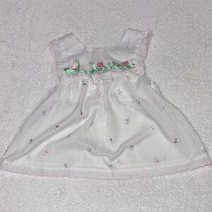 Vintage little bitty white pink ribbon tulip pinafore dress girls 24m
